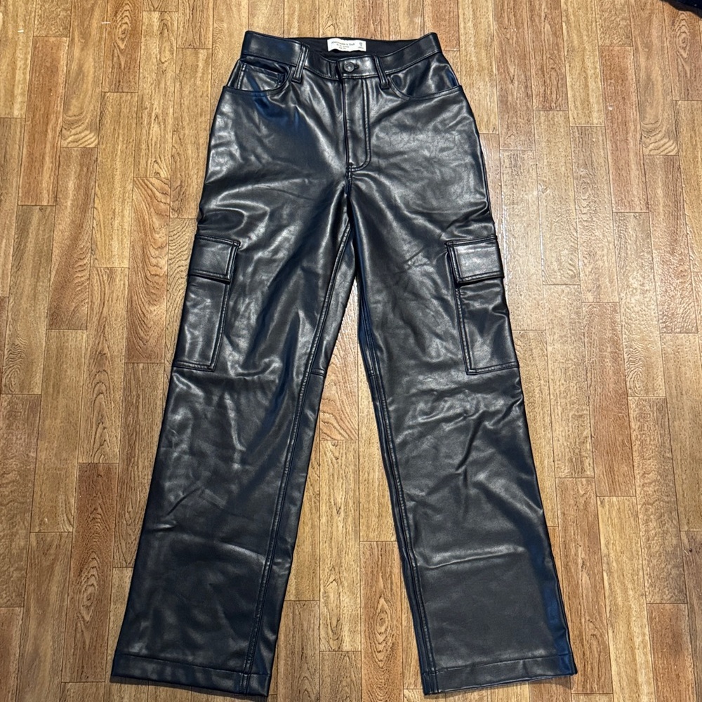 Abercrombie & Fitch Black Faux Leather Flare Pants
